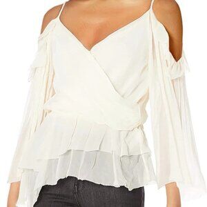 Rachel Zoe Crinkle Chiffon Cold-Shoulder Blouse – Silk – Size 10